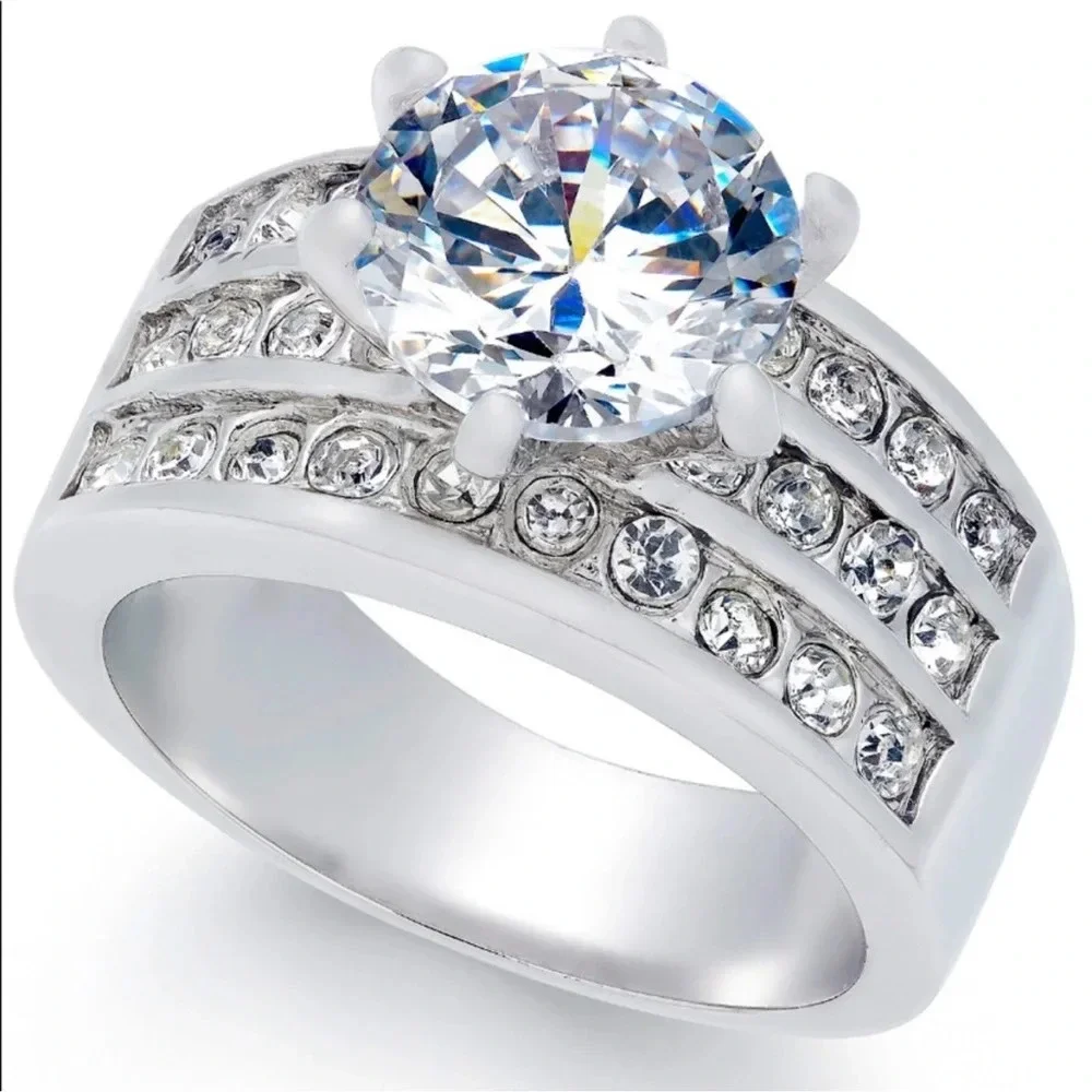 Charter Club Silver Tone Crystal Triple-row Ring